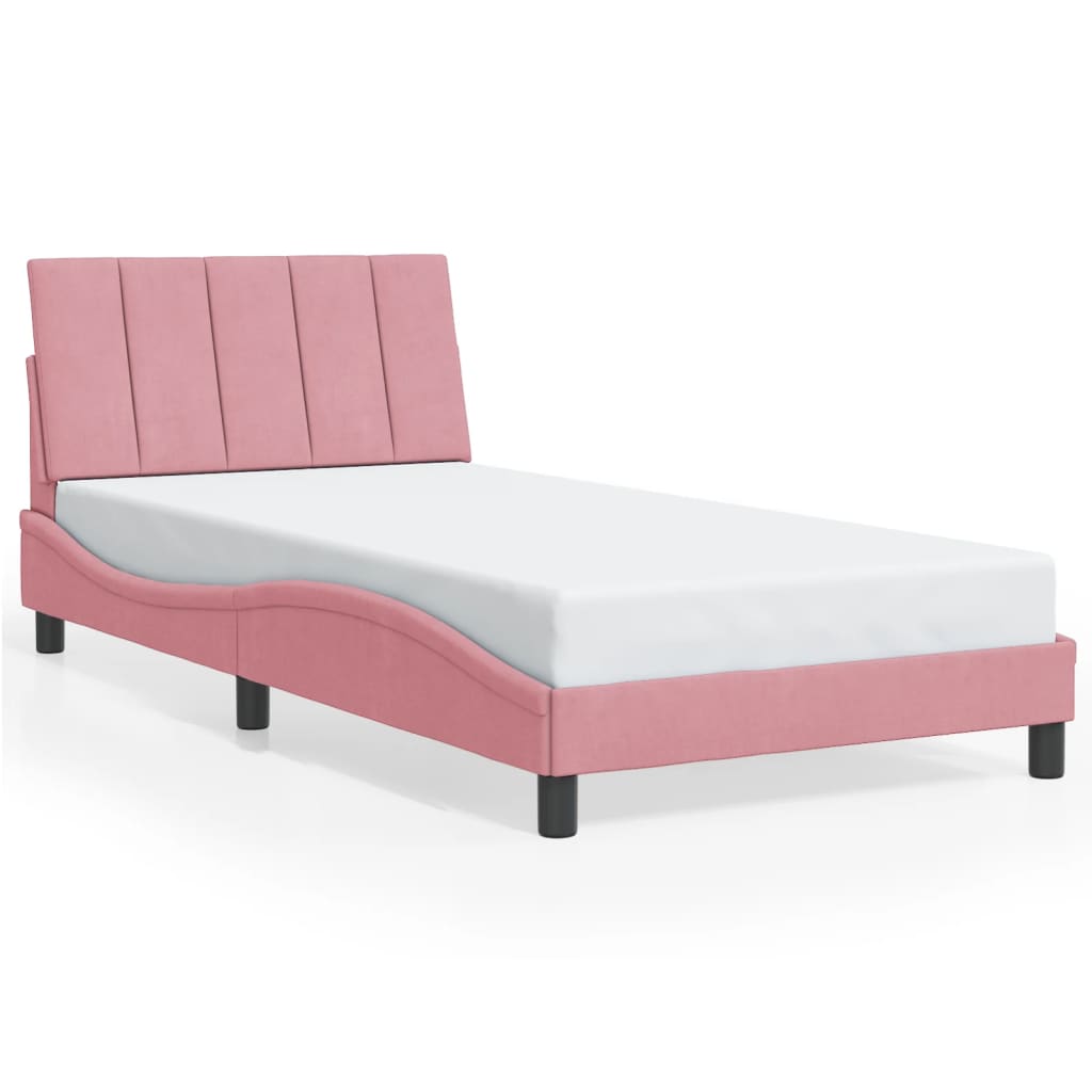 Bedframe zonder matras "Hanko" fluweel roze 100x200 cm is nu te koop bij PeponiXL, paradijselijk wonen!