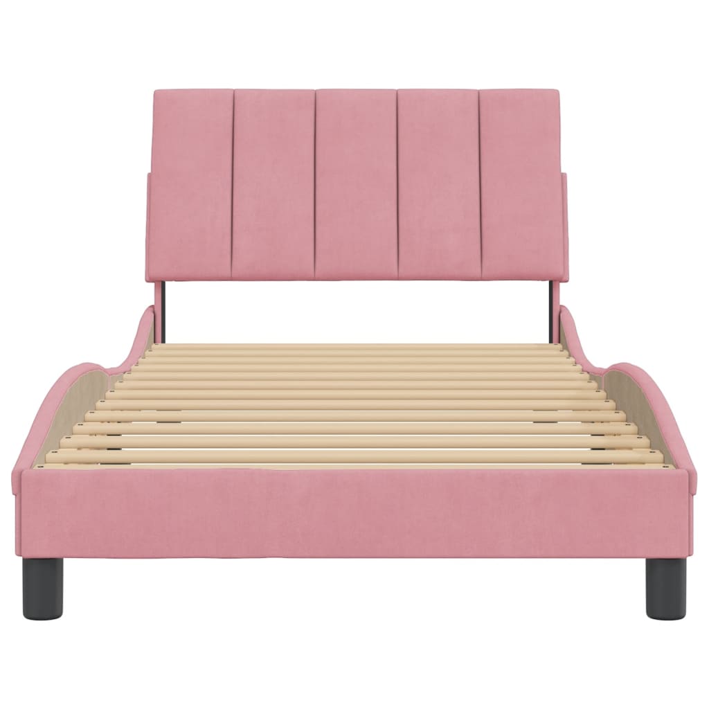 Bedframe zonder matras "Hanko" fluweel roze 100x200 cm is nu te koop bij PeponiXL, paradijselijk wonen!