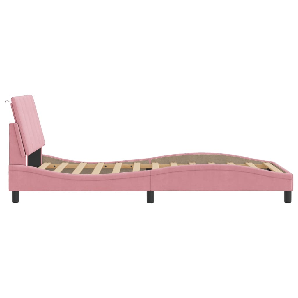Bedframe zonder matras "Hanko" fluweel roze 100x200 cm is nu te koop bij PeponiXL, paradijselijk wonen!