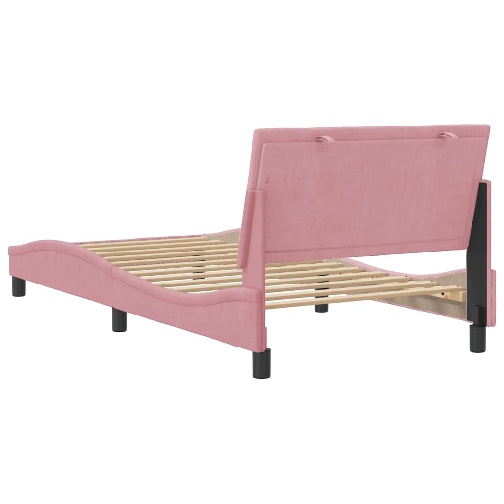 Bedframe zonder matras "Hanko" fluweel roze 100x200 cm is nu te koop bij PeponiXL, paradijselijk wonen!