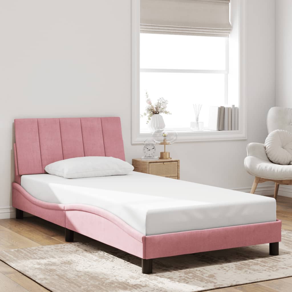 Bedframe zonder matras "Hanko" fluweel roze 100x200 cm is nu te koop bij PeponiXL, paradijselijk wonen!