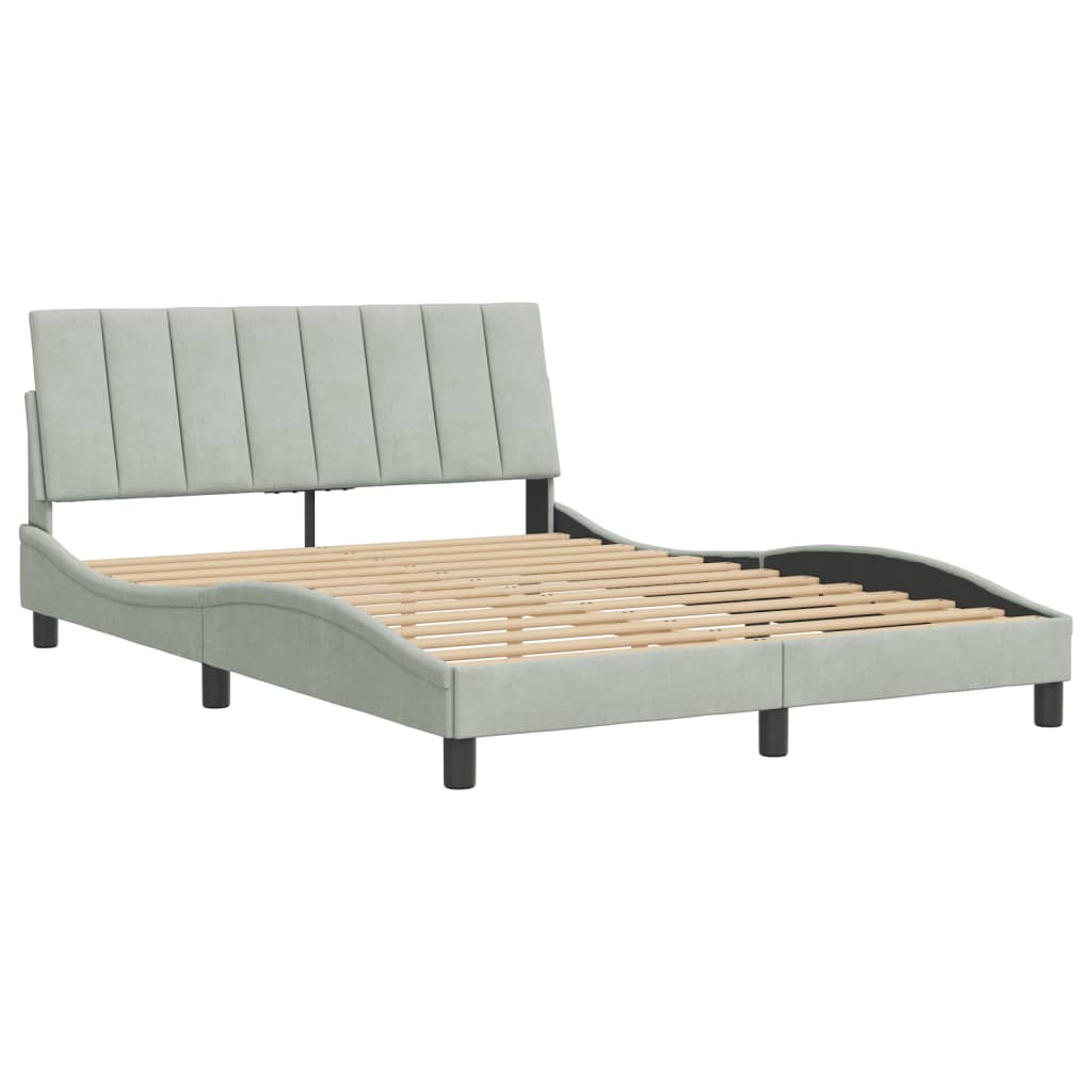 Bedframe zonder matras "Hanko" 140x190 cm fluweel lichtgrijs is nu te koop bij PeponiXL, paradijselijk wonen!