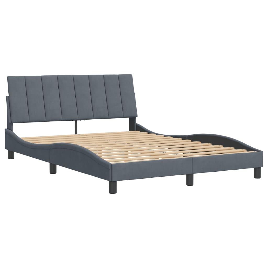 Bedframe zonder matras "Hanko" 140x190 cm fluweel donkergrijs is nu te koop bij PeponiXL, paradijselijk wonen!