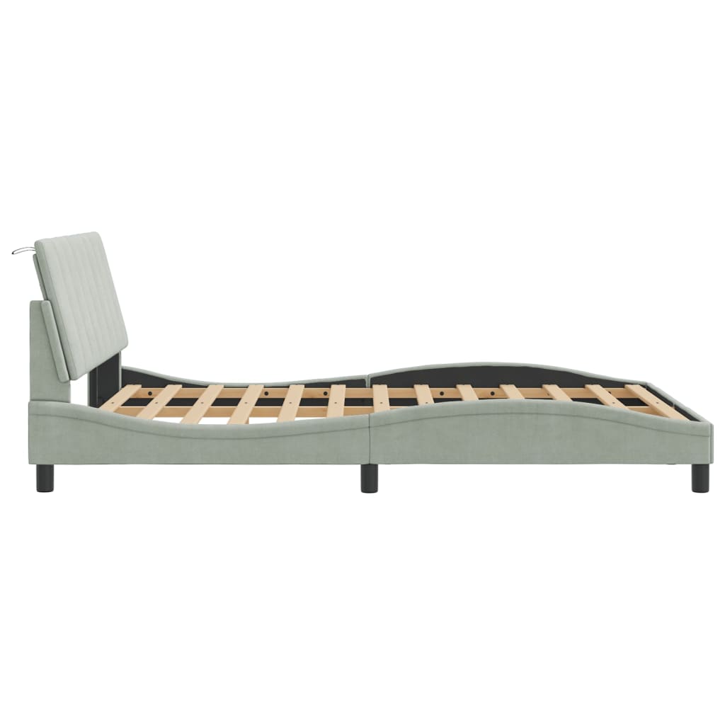 Bedframe zonder matras "Hanko" 140x200 cm fluweel lichtgrijs is nu te koop bij PeponiXL, paradijselijk wonen!