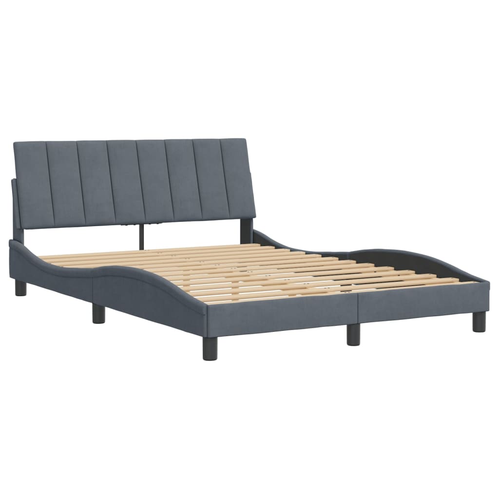 Bedframe zonder matras "Hanko" 140x200 cm fluweel donkergrijs is nu te koop bij PeponiXL, paradijselijk wonen!