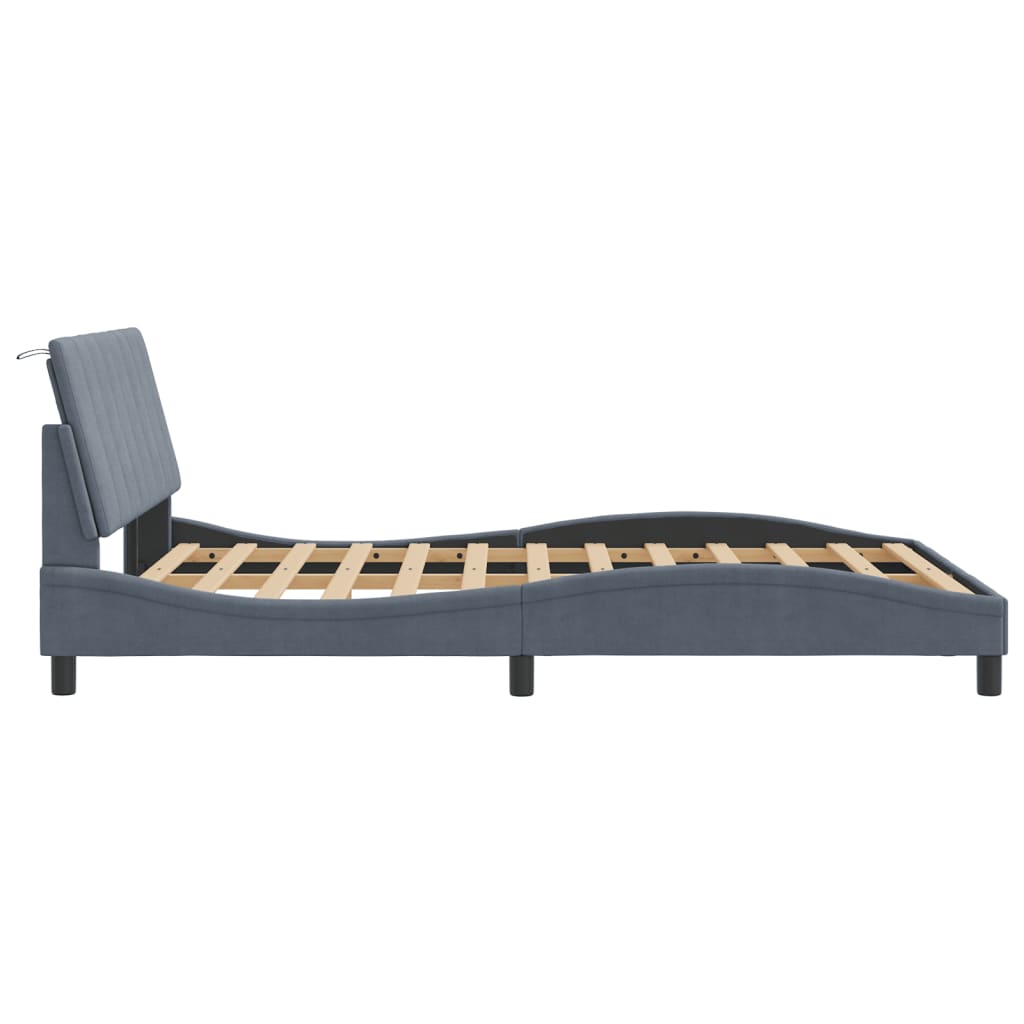 Bedframe zonder matras "Hanko" 140x200 cm fluweel donkergrijs is nu te koop bij PeponiXL, paradijselijk wonen!