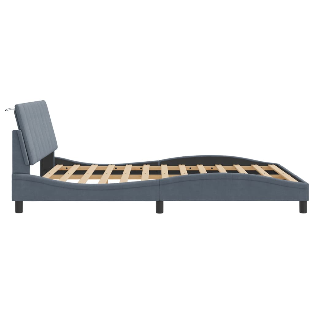 Bedframe zonder matras "Hanko" 160x200 cm fluweel donkergrijs is nu te koop bij PeponiXL, paradijselijk wonen!