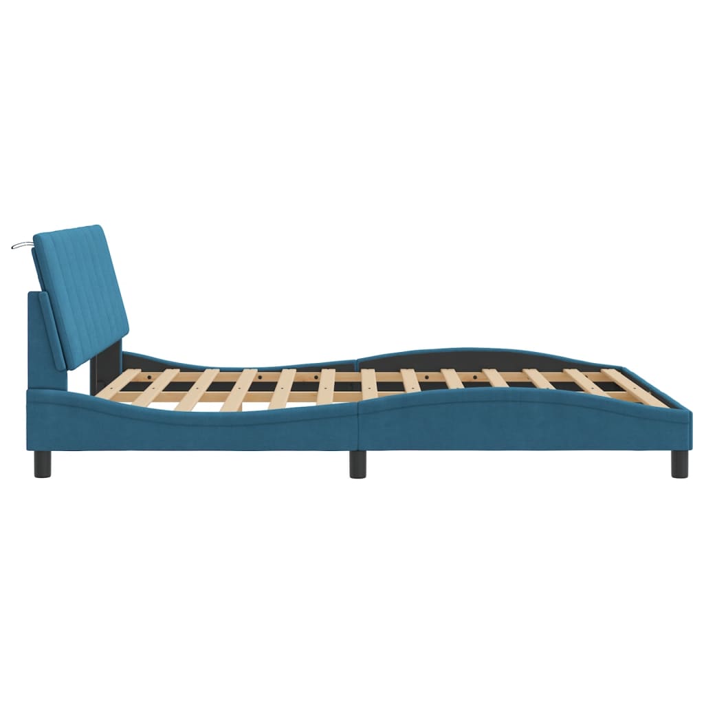 Bedframe zonder matras "Hanko" fluweel blauw 160x200 cm is nu te koop bij PeponiXL, paradijselijk wonen!