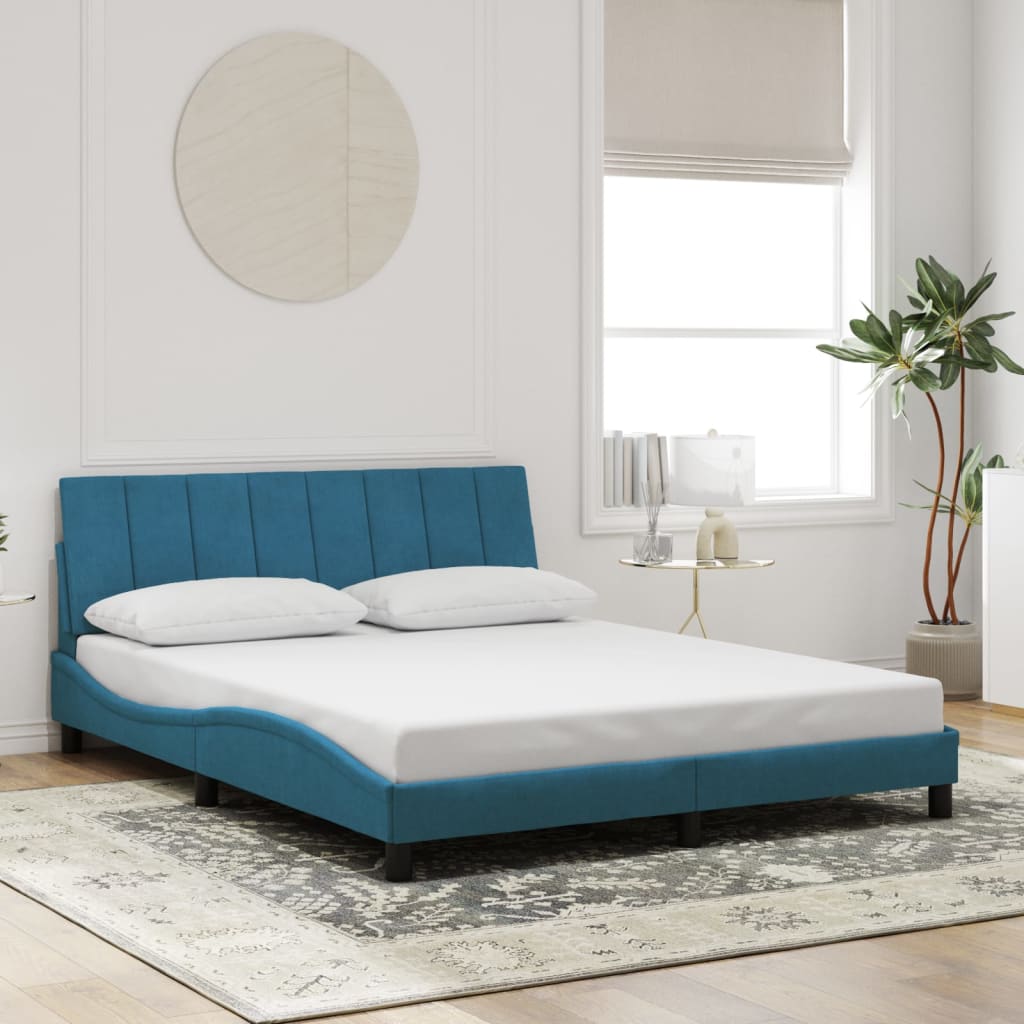 Bedframe zonder matras "Hanko" fluweel blauw 160x200 cm is nu te koop bij PeponiXL, paradijselijk wonen!