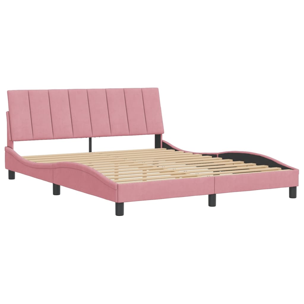 Bedframe zonder matras "Hanko" fluweel roze 160x200 cm is nu te koop bij PeponiXL, paradijselijk wonen!