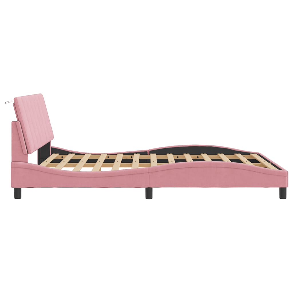 Bedframe zonder matras "Hanko" fluweel roze 160x200 cm is nu te koop bij PeponiXL, paradijselijk wonen!