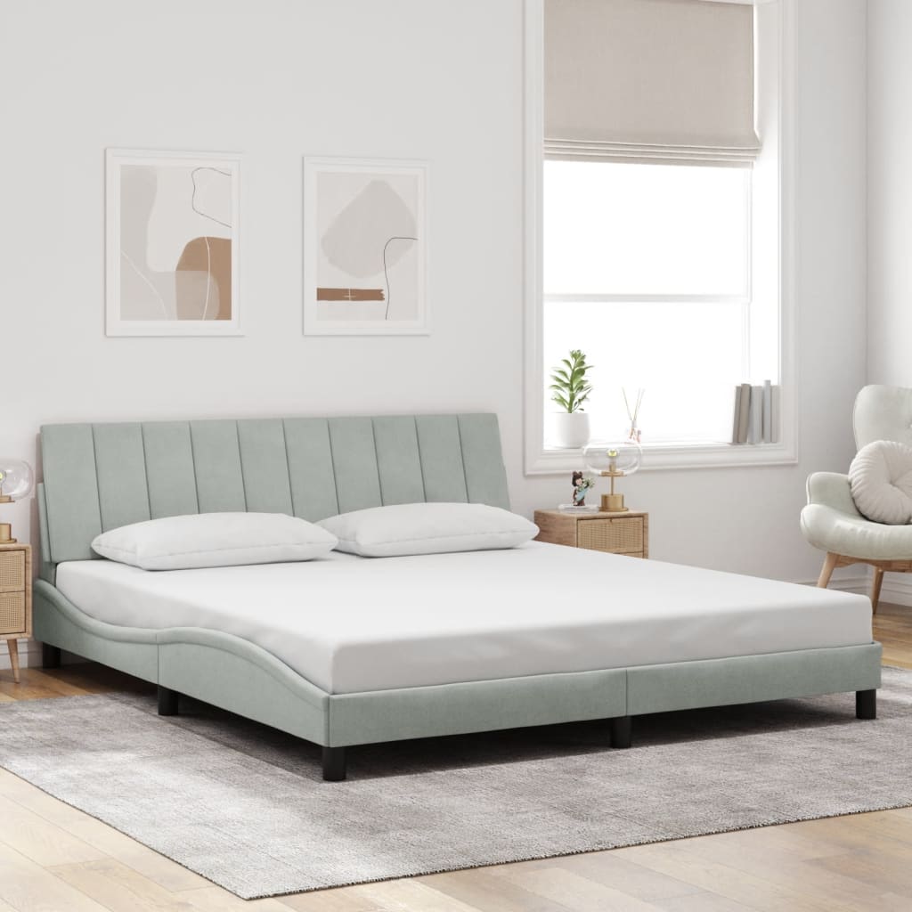 Bedframe zonder matras "Hanko" 180x200 cm fluweel lichtgrijs is nu te koop bij PeponiXL, paradijselijk wonen!