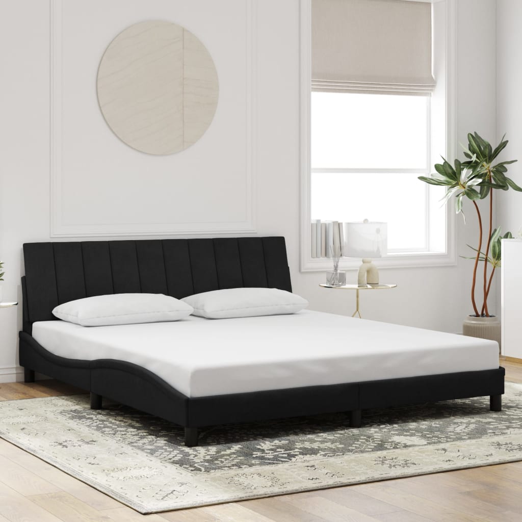 Bedframe zonder matras "Hanko" 180x200 cm fluweel zwart is nu te koop bij PeponiXL, paradijselijk wonen!