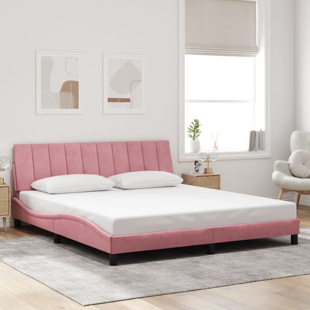 Bedframe zonder matras "Hanko" fluweel roze 180x200 cm is nu te koop bij PeponiXL, paradijselijk wonen!