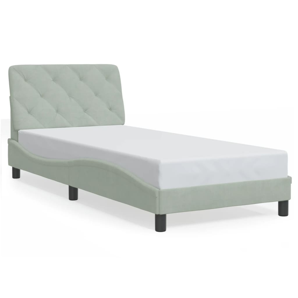 Bedframe zonder matras 90x190 cm fluweel lichtgrijs is nu te koop bij PeponiXL, paradijselijk wonen!