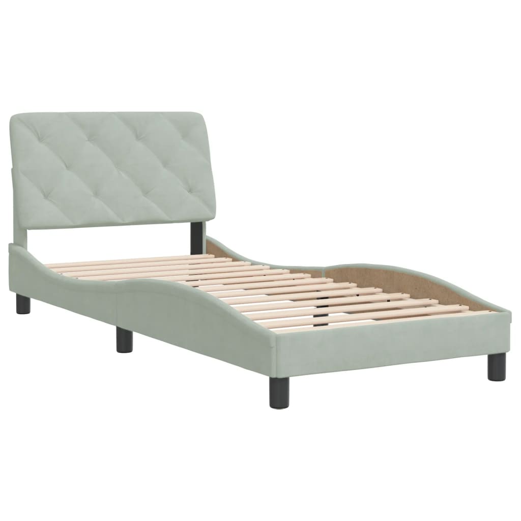 Bedframe zonder matras 90x190 cm fluweel lichtgrijs is nu te koop bij PeponiXL, paradijselijk wonen!