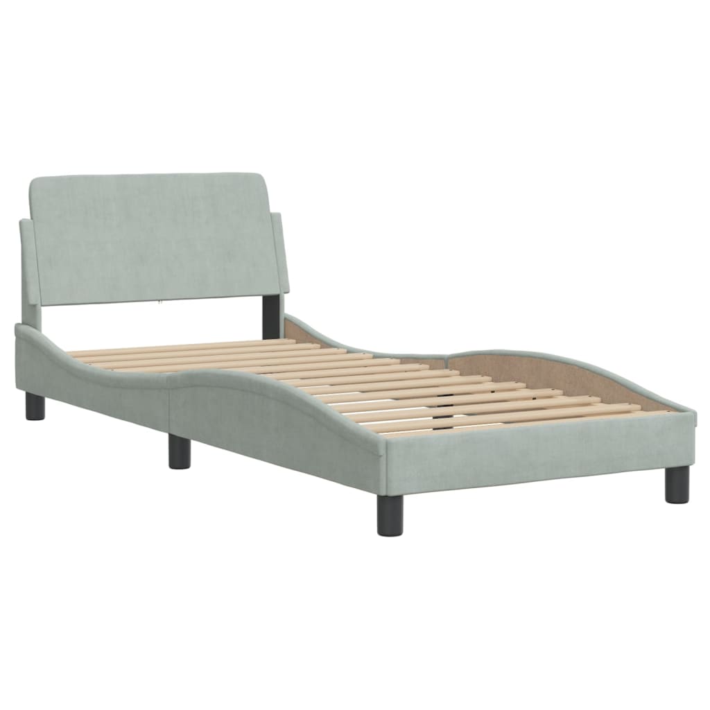 Bedframe zonder matras 90x190 cm fluweel lichtgrijs is nu te koop bij PeponiXL, paradijselijk wonen!