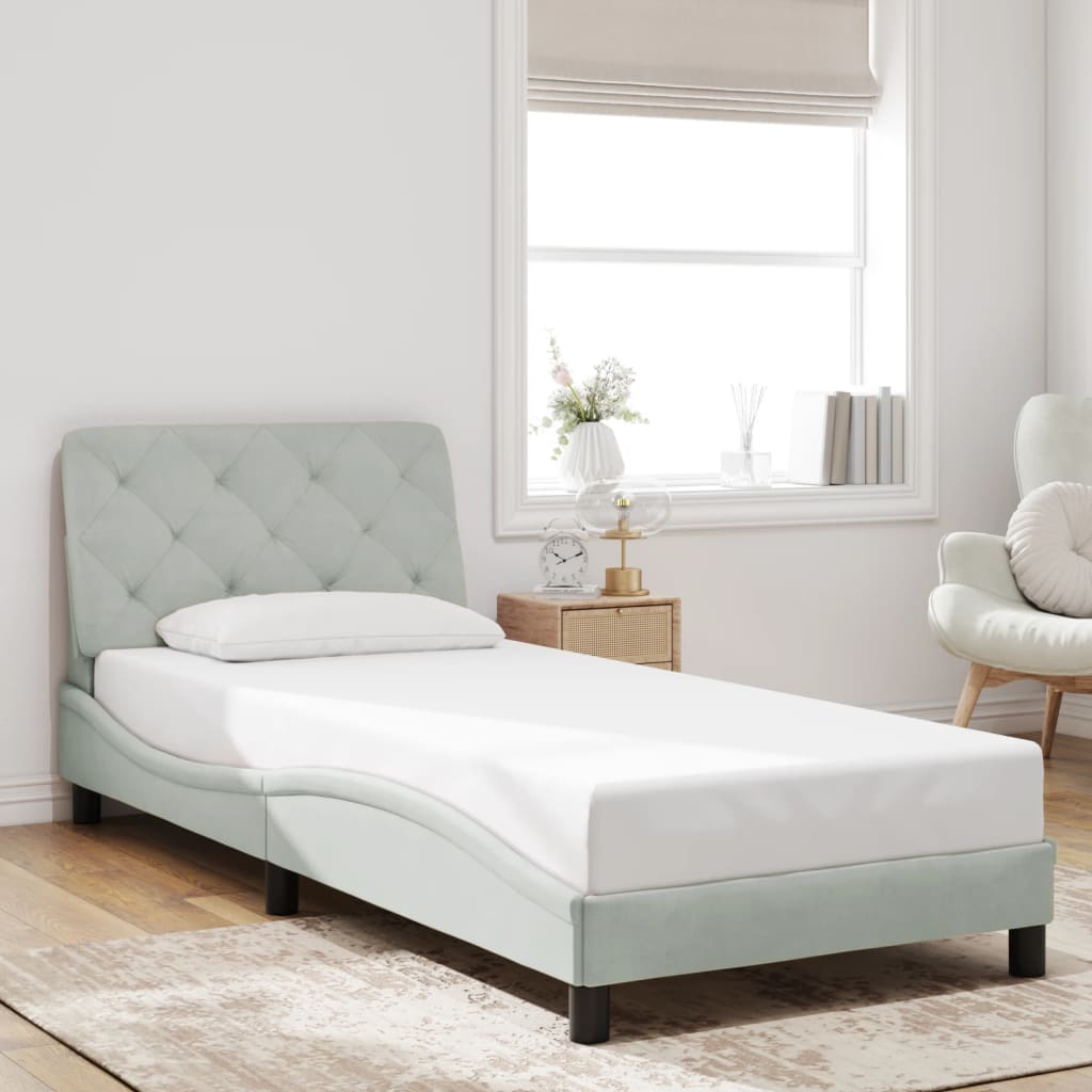 Bedframe zonder matras 90x190 cm fluweel lichtgrijs is nu te koop bij PeponiXL, paradijselijk wonen!
