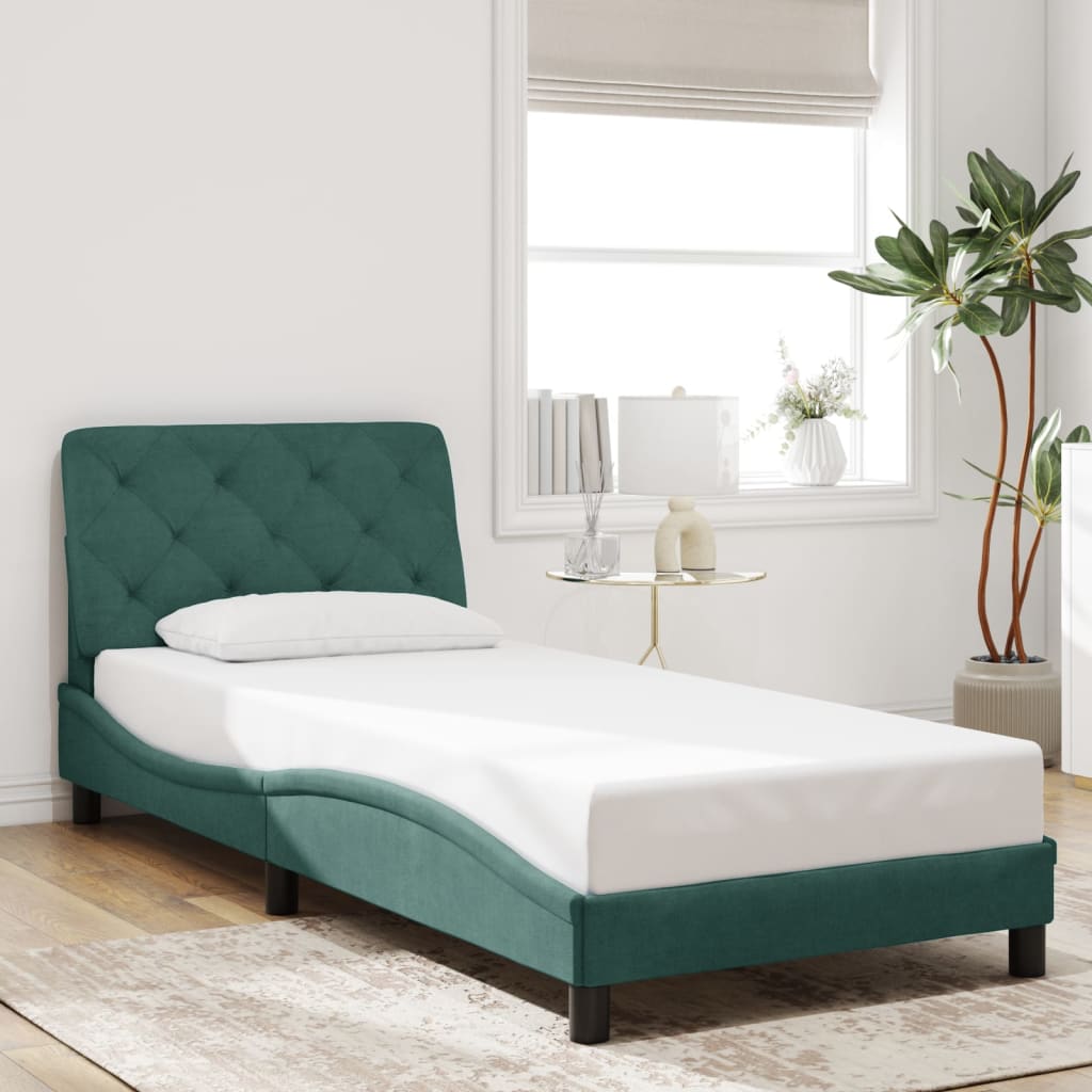 Bedframe zonder matras 90x200 cm fluweel donkergroen is nu te koop bij PeponiXL, paradijselijk wonen!