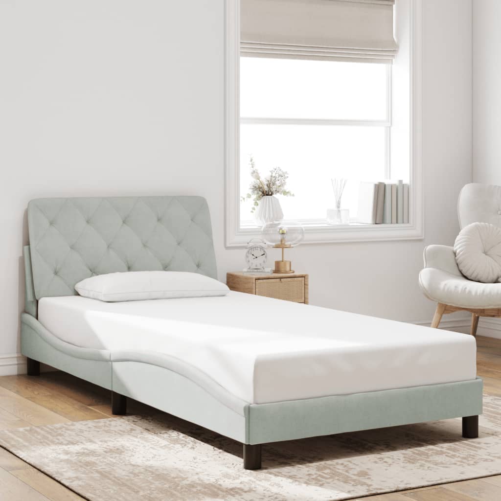 Bedframe zonder matras 100x200 cm fluweel lichtgrijs is nu te koop bij PeponiXL, paradijselijk wonen!