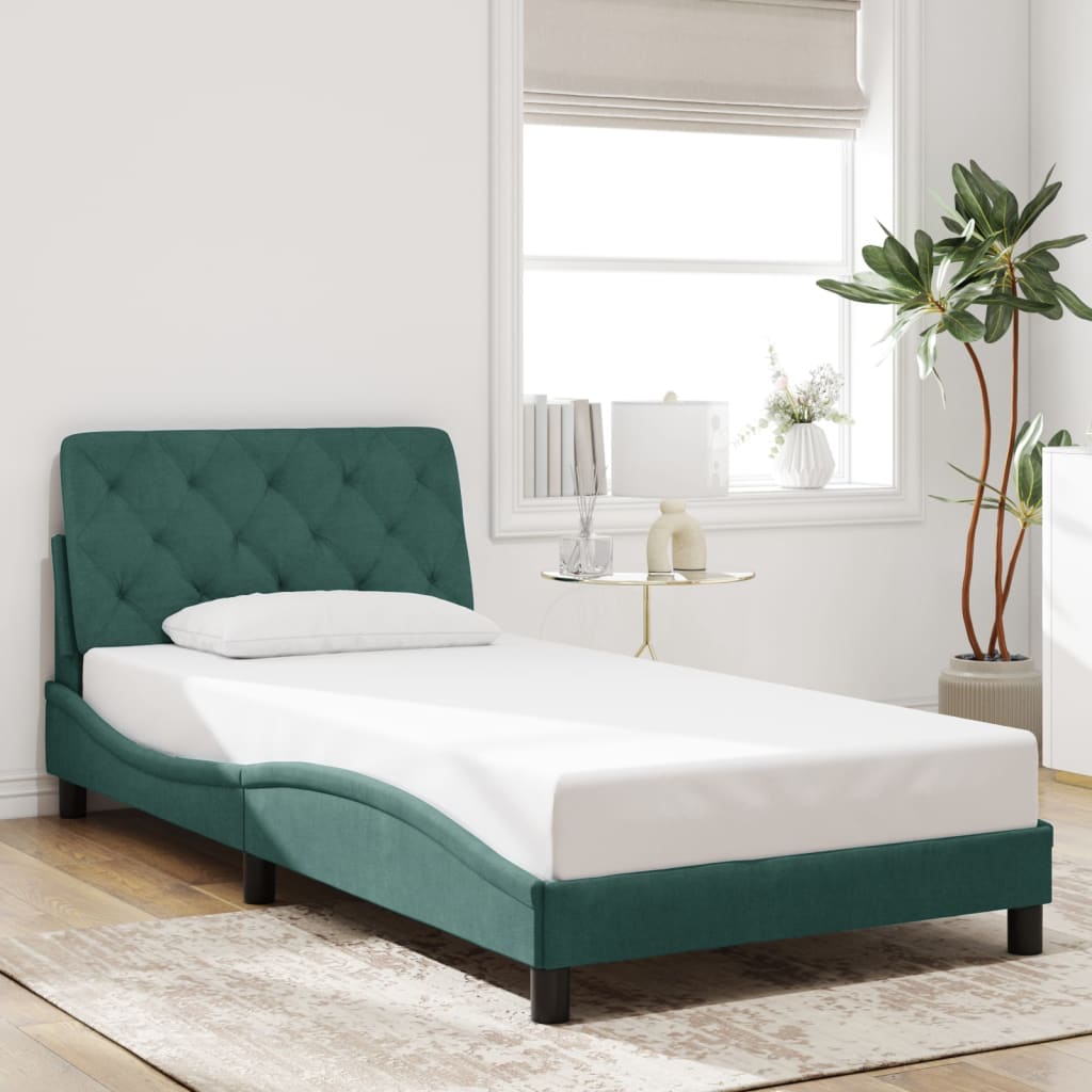 Bedframe zonder matras 100x200 cm fluweel donkergroen is nu te koop bij PeponiXL, paradijselijk wonen!