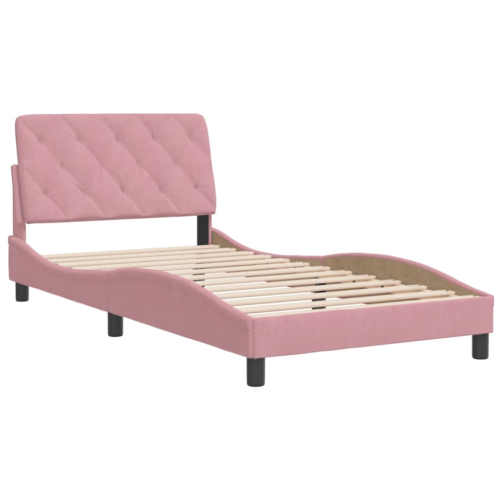 Bedframe zonder matras fluweel roze 100x200 cm is nu te koop bij PeponiXL, paradijselijk wonen!