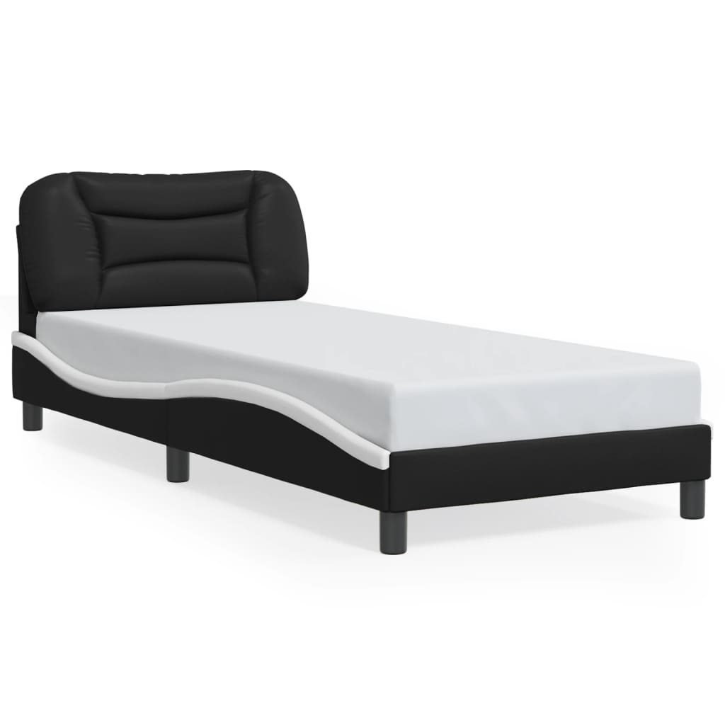 Bedframe zonder matras "Hvar" kunstleer zwart en wit 80x200 cm is nu te koop bij PeponiXL, paradijselijk wonen!