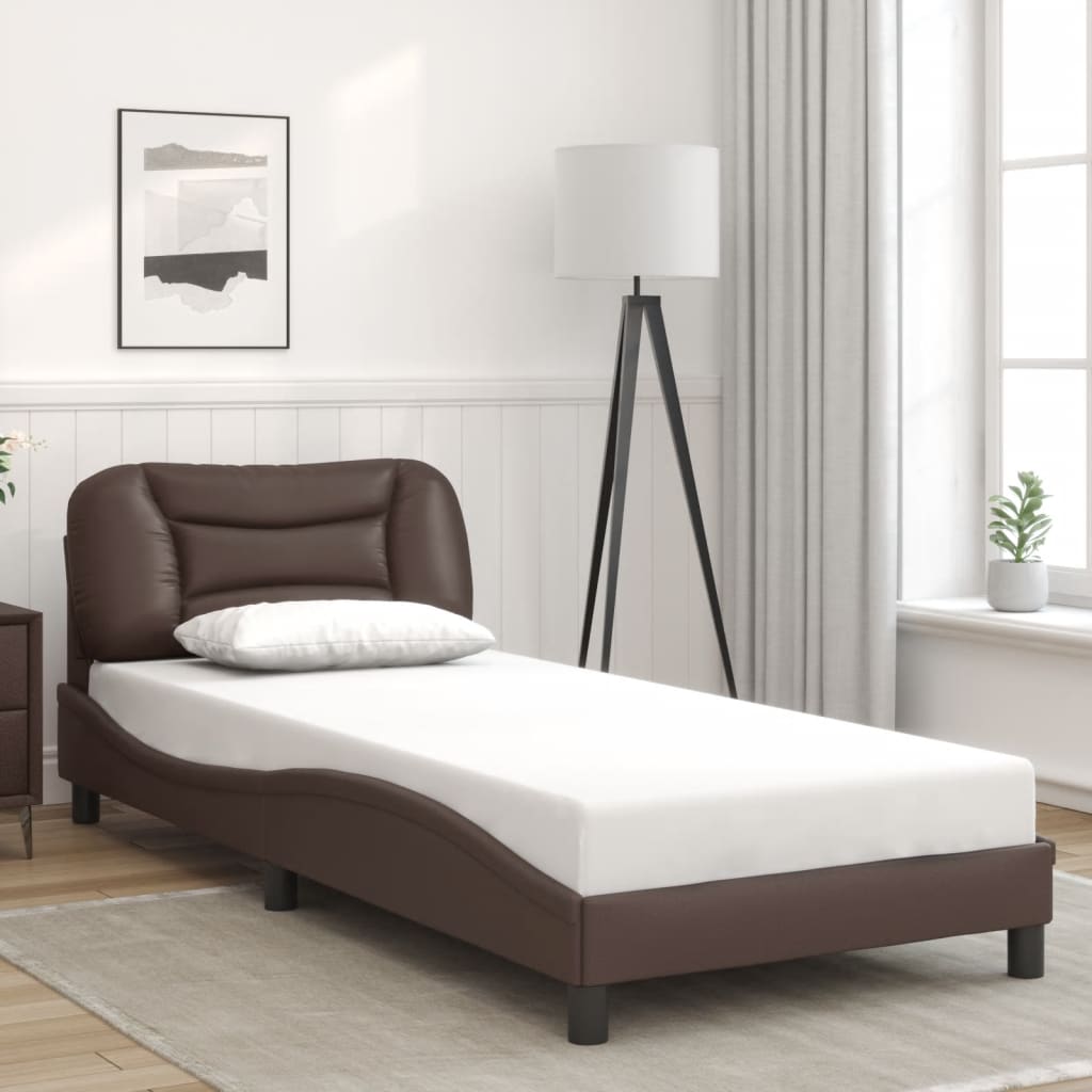 Bedframe zonder matras "Hvar" kunstleer bruin 90x190 cm is nu te koop bij PeponiXL, paradijselijk wonen!