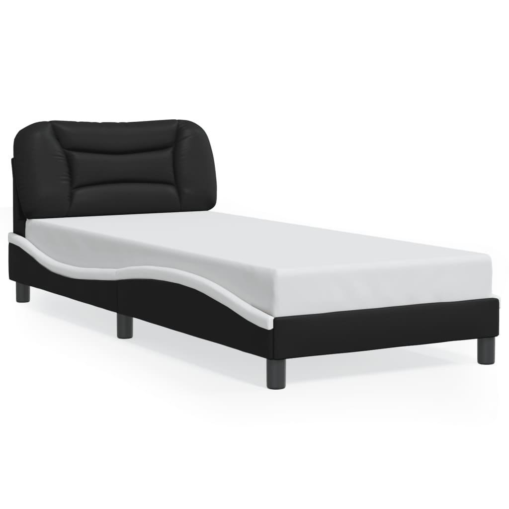 Bedframe zonder matras "Hvar" kunstleer zwart en wit 90x190 cm is nu te koop bij PeponiXL, paradijselijk wonen!