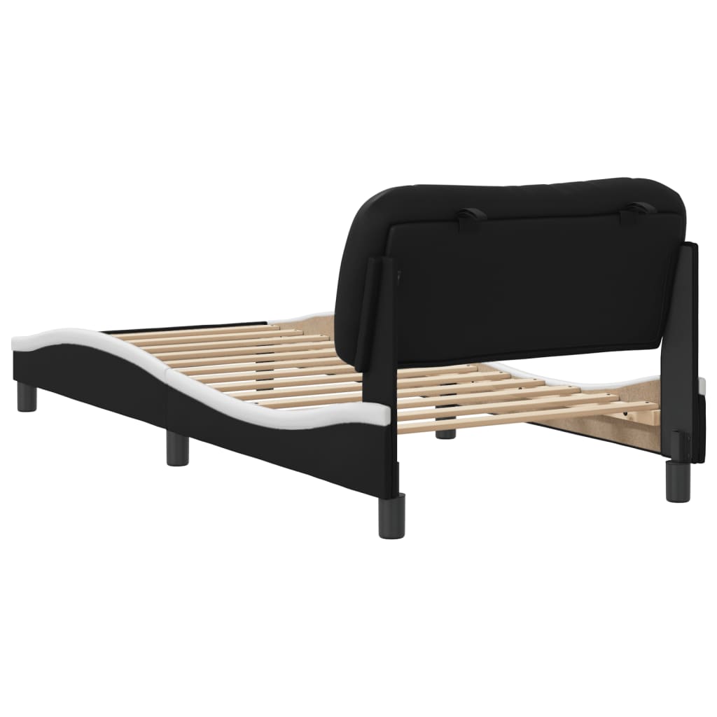 Bedframe zonder matras "Hvar" kunstleer zwart en wit 90x190 cm is nu te koop bij PeponiXL, paradijselijk wonen!