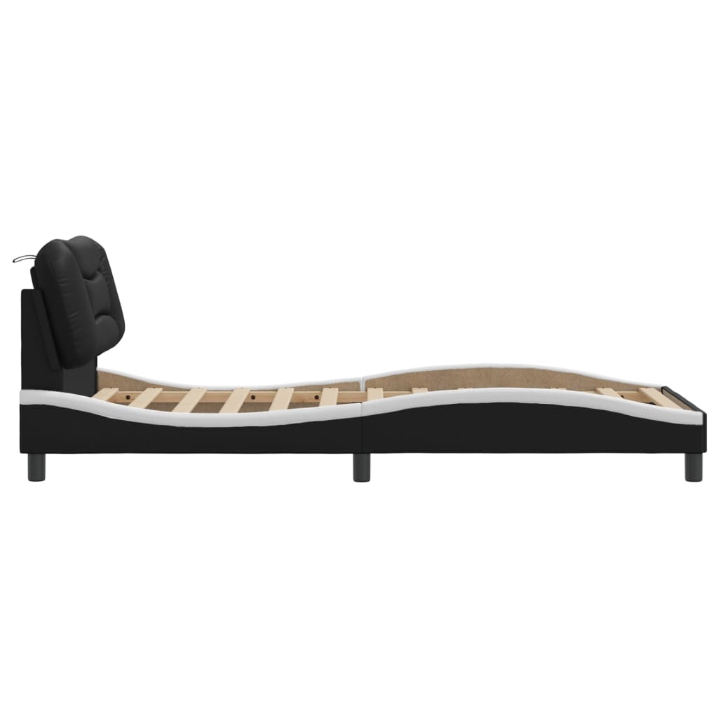Bedframe zonder matras "Hvar" kunstleer zwart en wit 90x190 cm is nu te koop bij PeponiXL, paradijselijk wonen!