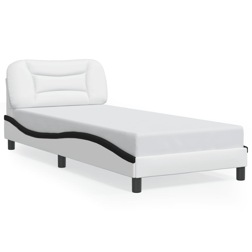 Bedframe zonder matras "Hvar" kunstleer zwart en wit 90x190 cm is nu te koop bij PeponiXL, paradijselijk wonen!
