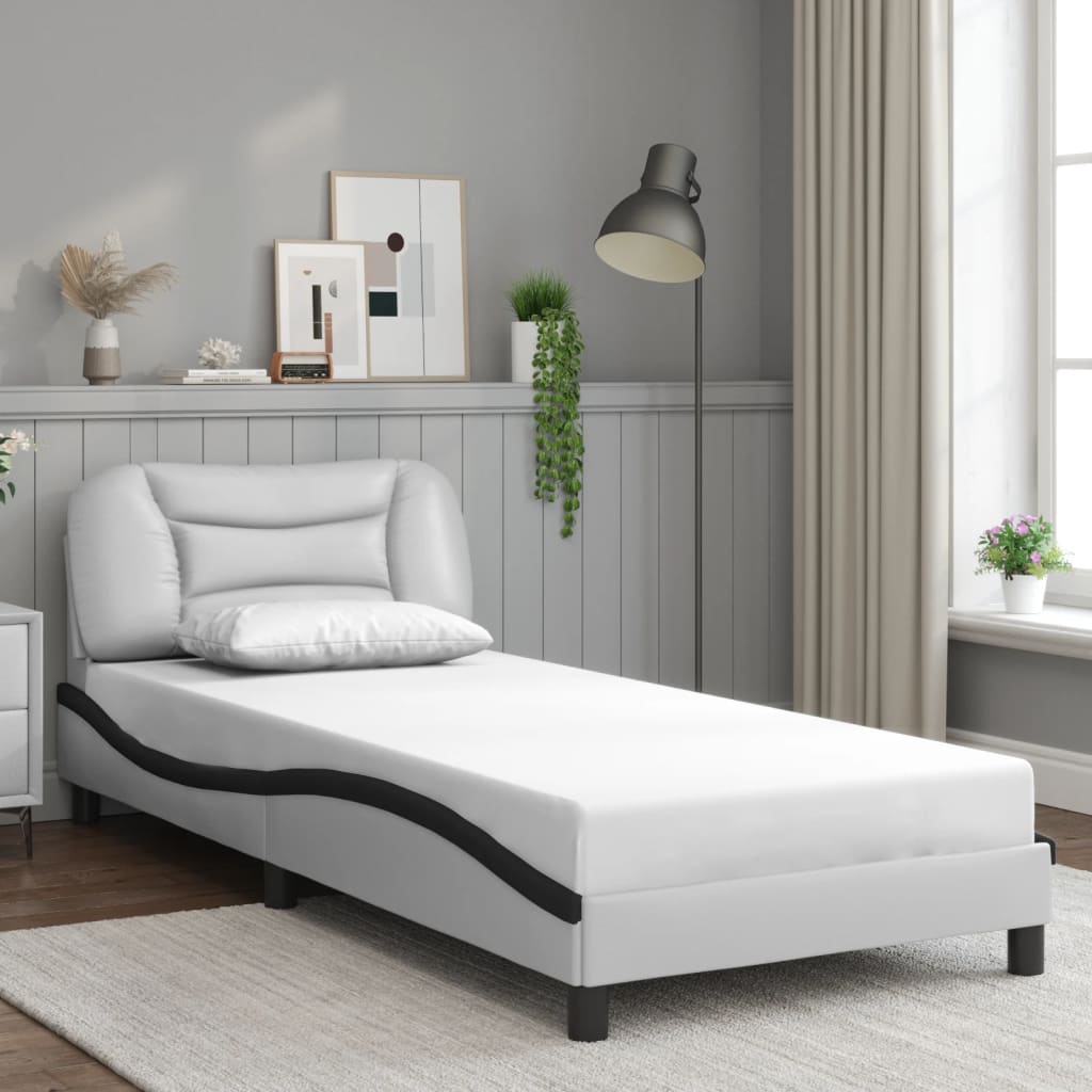 Bedframe zonder matras "Hvar" kunstleer zwart en wit 90x190 cm is nu te koop bij PeponiXL, paradijselijk wonen!