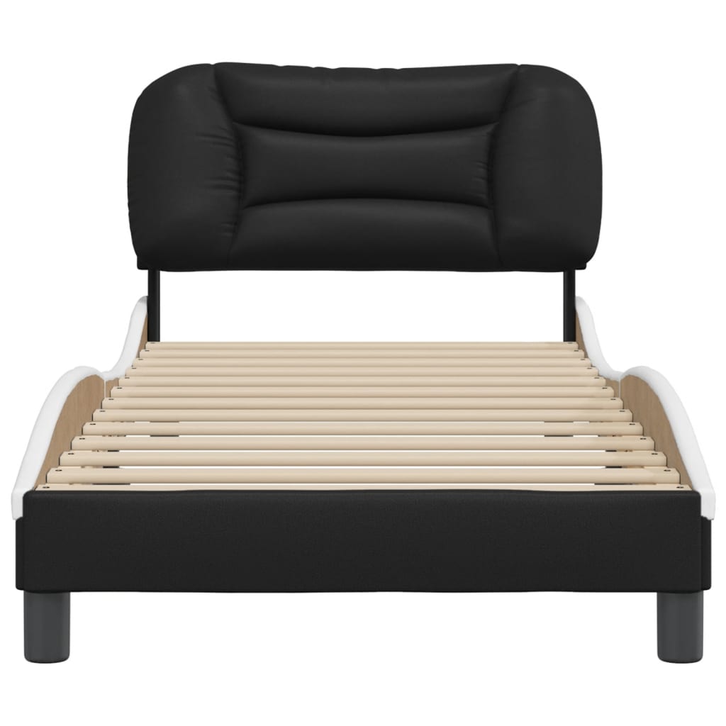Bedframe zonder matras "Hvar" kunstleer zwart en wit 90x200 cm is nu te koop bij PeponiXL, paradijselijk wonen!