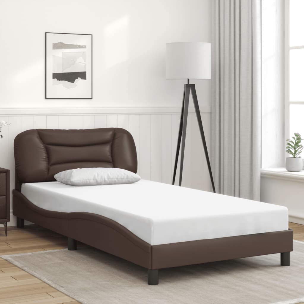 Bedframe zonder matras "Hvar" kunstleer bruin 100x200 cm is nu te koop bij PeponiXL, paradijselijk wonen!