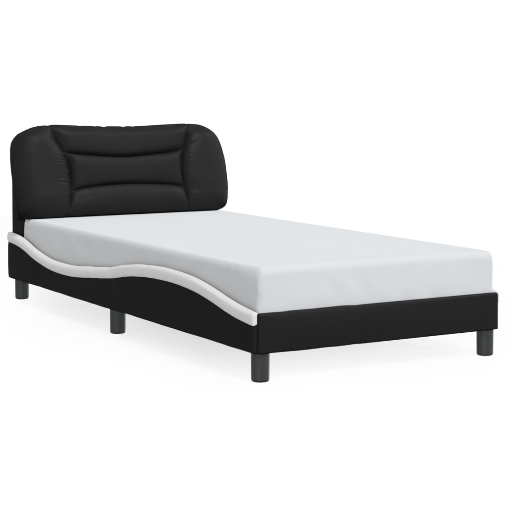 Bedframe zonder matras "Hvar" kunstleer zwart en wit 100x200 cm is nu te koop bij PeponiXL, paradijselijk wonen!