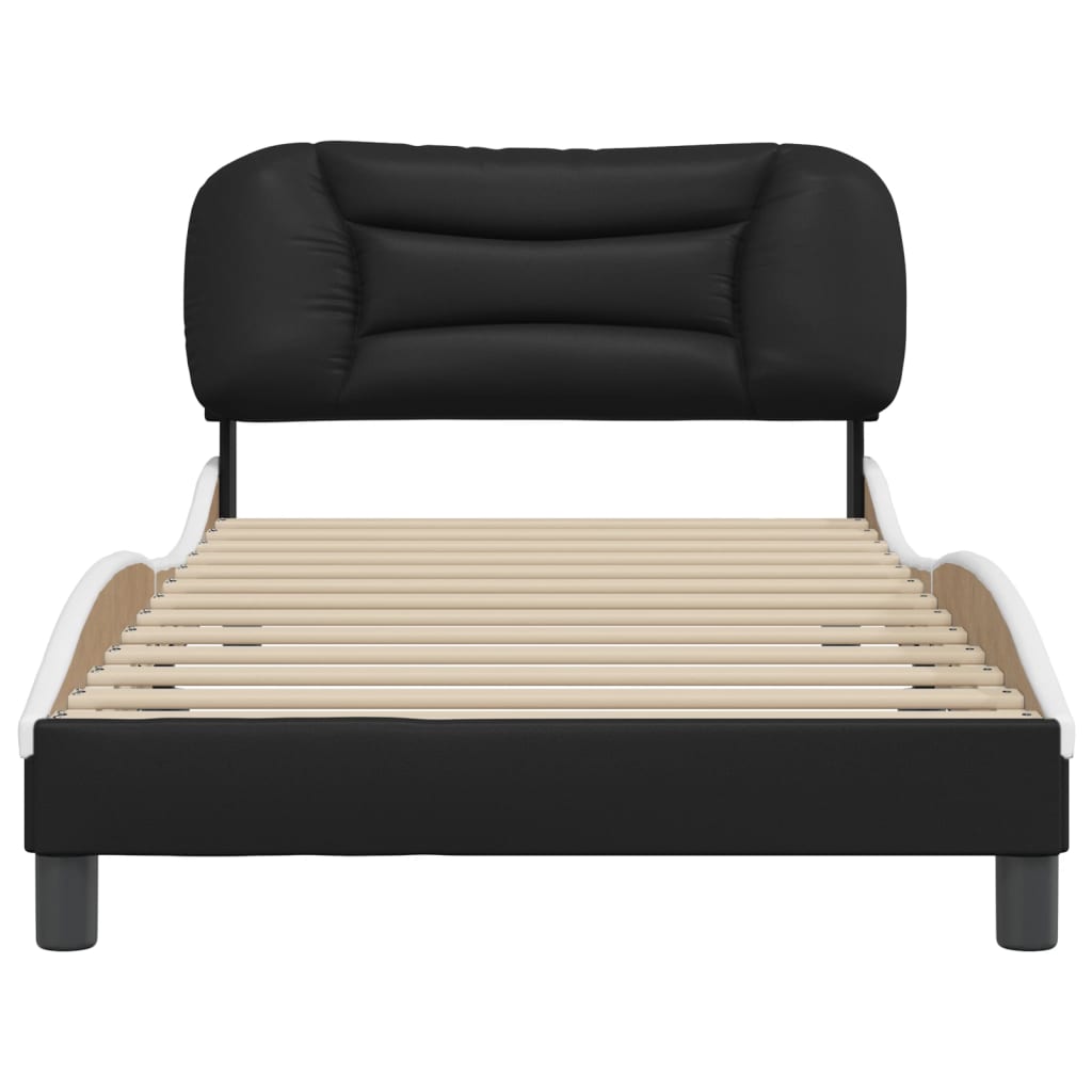 Bedframe zonder matras "Hvar" kunstleer zwart en wit 100x200 cm is nu te koop bij PeponiXL, paradijselijk wonen!