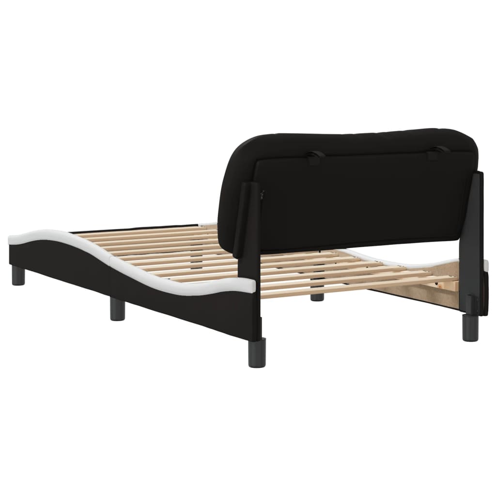 Bedframe zonder matras "Hvar" kunstleer zwart en wit 100x200 cm is nu te koop bij PeponiXL, paradijselijk wonen!
