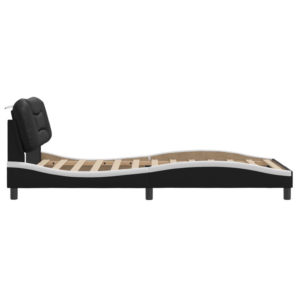 Bedframe zonder matras "Hvar" kunstleer zwart en wit 100x200 cm is nu te koop bij PeponiXL, paradijselijk wonen!