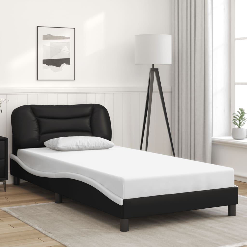 Bedframe zonder matras "Hvar" kunstleer zwart en wit 100x200 cm is nu te koop bij PeponiXL, paradijselijk wonen!