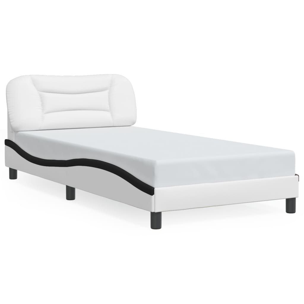 Bedframe zonder matras "Hvar" kunstleer zwart en wit 100x200 cm is nu te koop bij PeponiXL, paradijselijk wonen!