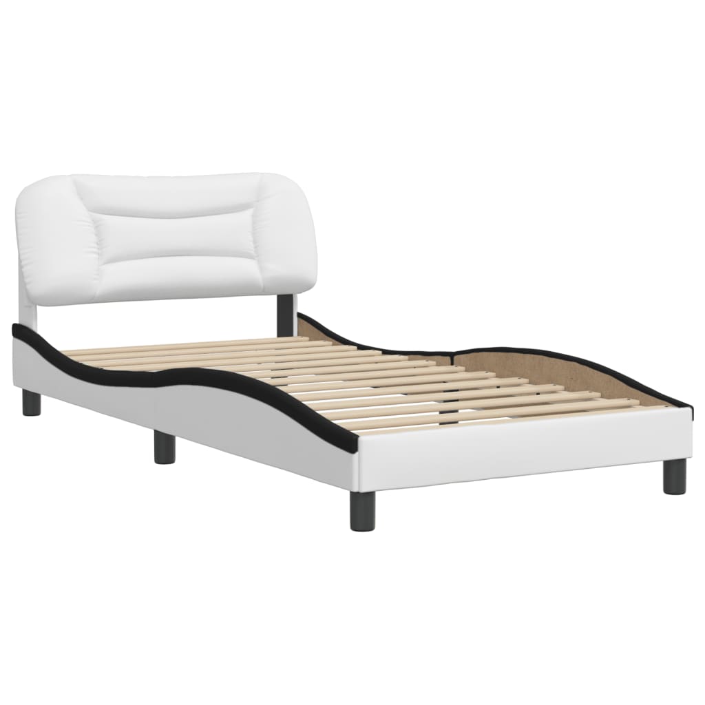 Bedframe zonder matras "Hvar" kunstleer zwart en wit 100x200 cm is nu te koop bij PeponiXL, paradijselijk wonen!