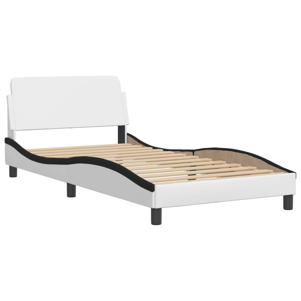 Bedframe zonder matras "Hvar" kunstleer zwart en wit 100x200 cm is nu te koop bij PeponiXL, paradijselijk wonen!