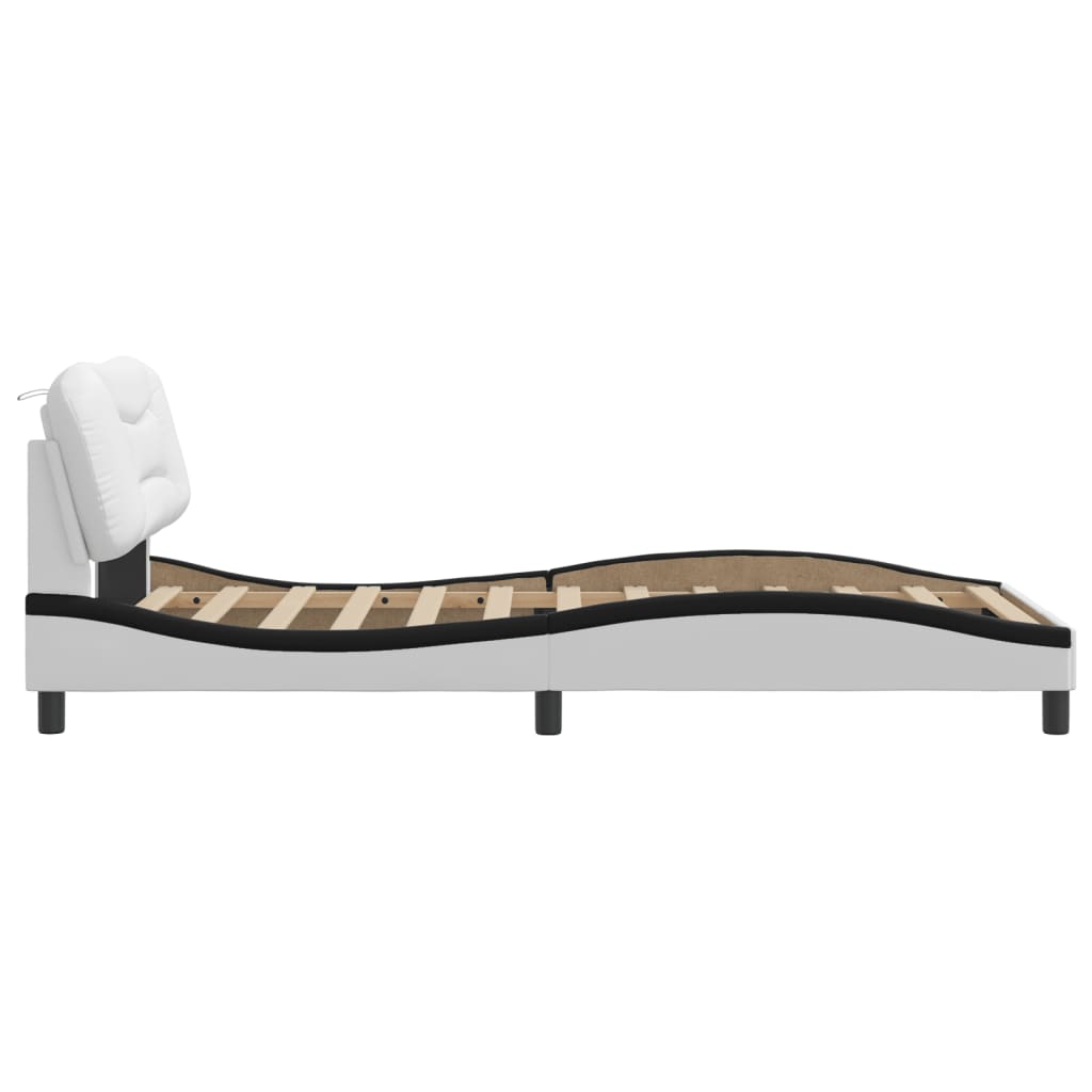 Bedframe zonder matras "Hvar" kunstleer zwart en wit 100x200 cm is nu te koop bij PeponiXL, paradijselijk wonen!