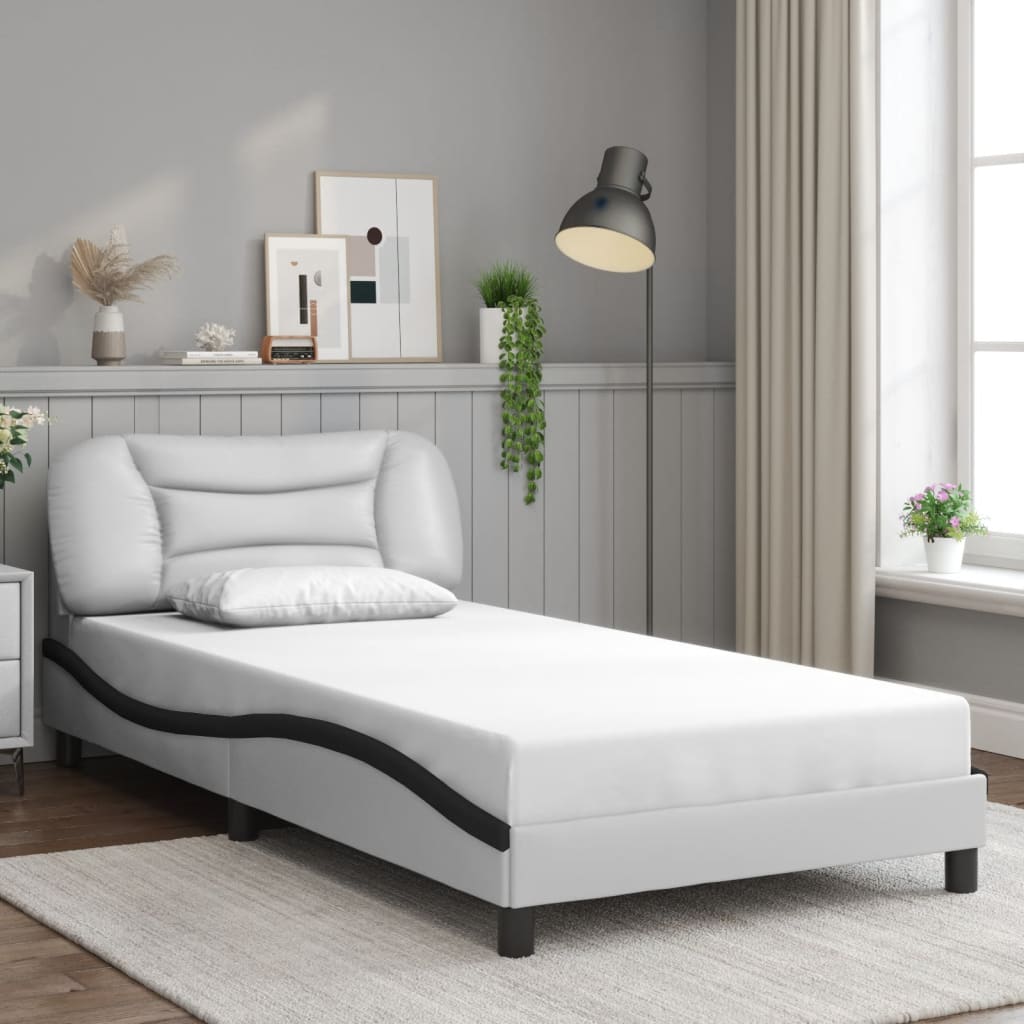 Bedframe zonder matras "Hvar" kunstleer zwart en wit 100x200 cm is nu te koop bij PeponiXL, paradijselijk wonen!