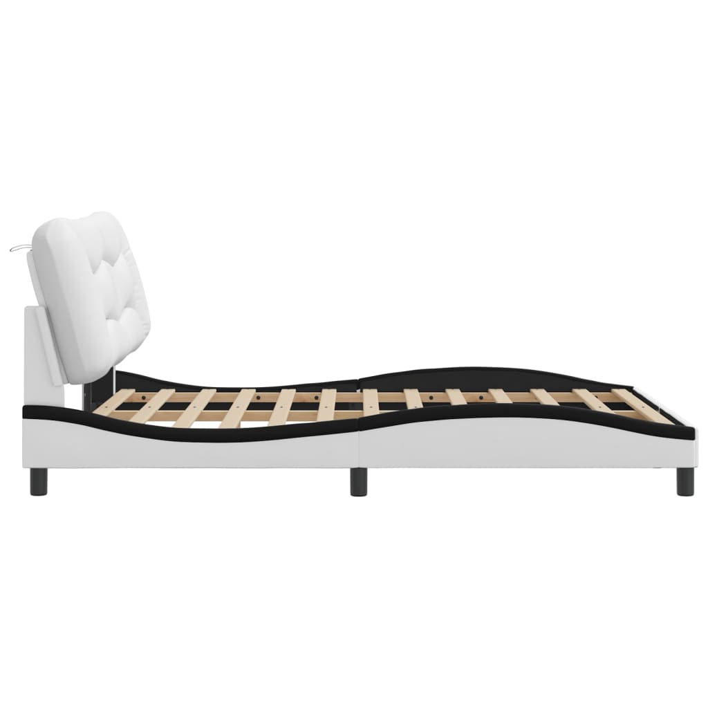 Bedframe zonder matras "Hvar" kunstleer zwart en wit 120x200 cm is nu te koop bij PeponiXL, paradijselijk wonen!