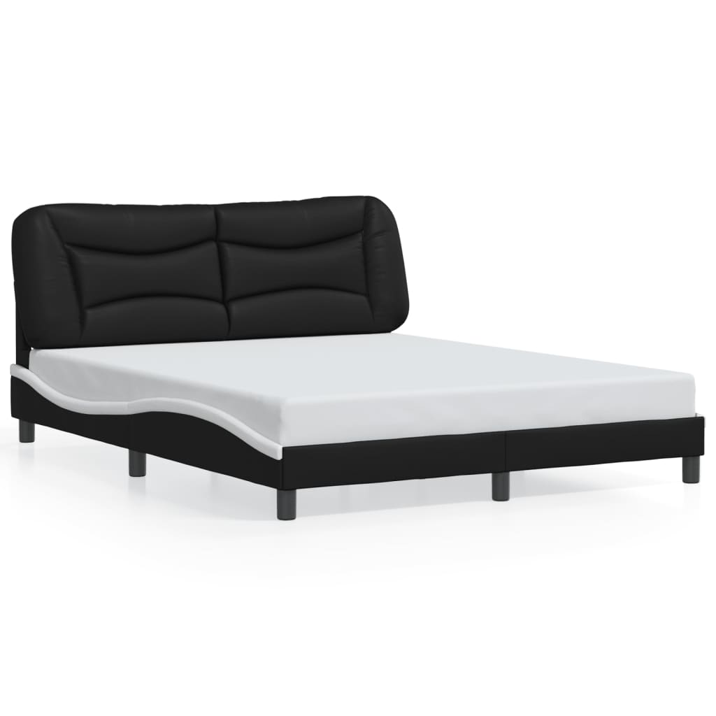Bedframe zonder matras "Hvar" kunstleer zwart en wit 160x200 cm is nu te koop bij PeponiXL, paradijselijk wonen!
