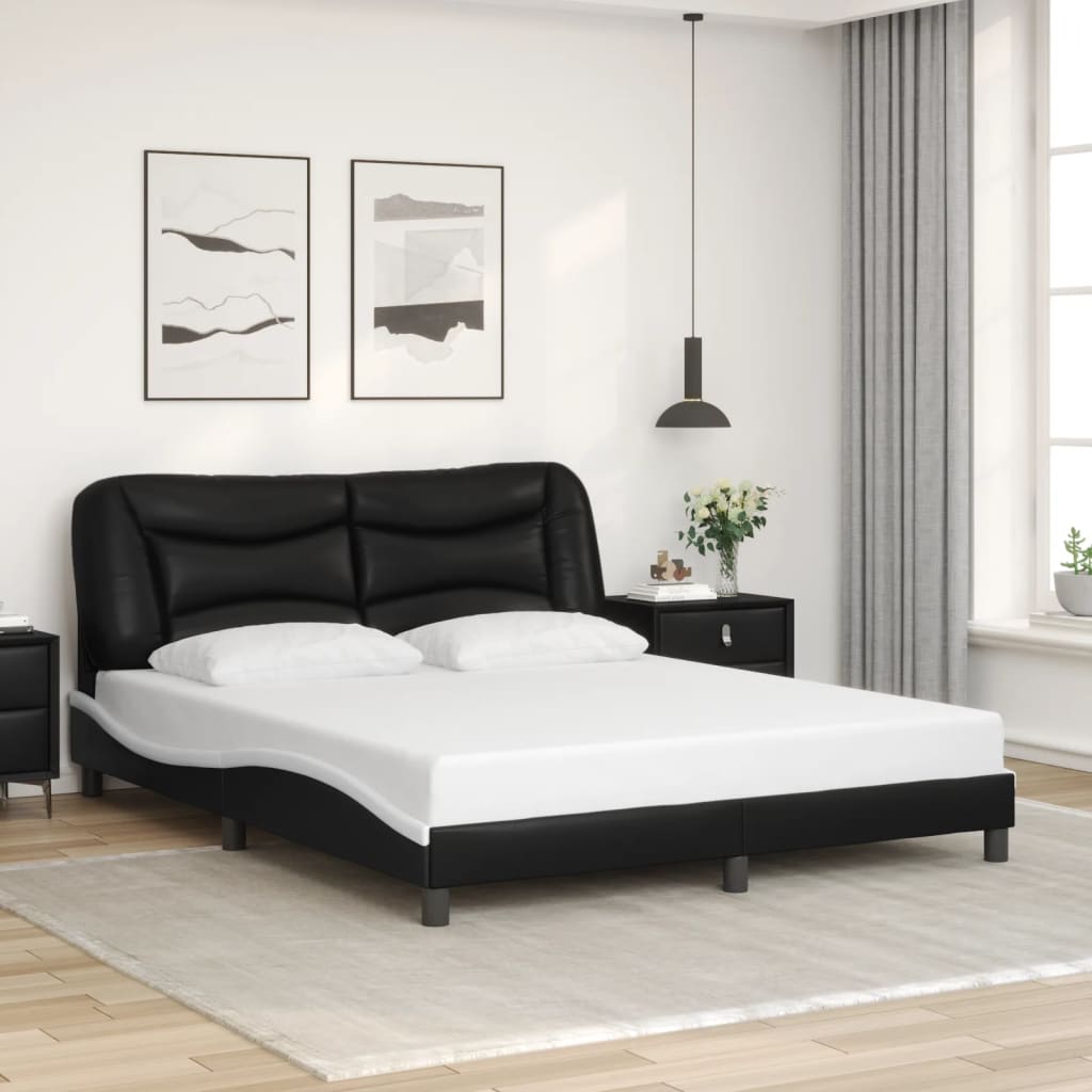 Bedframe zonder matras "Hvar" kunstleer zwart en wit 160x200 cm is nu te koop bij PeponiXL, paradijselijk wonen!