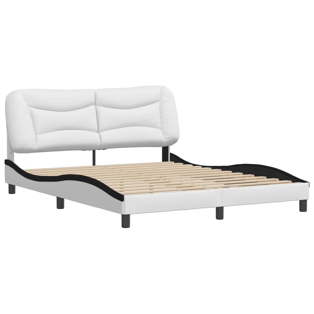 Bedframe zonder matras "Hvar" kunstleer zwart en wit 160x200 cm is nu te koop bij PeponiXL, paradijselijk wonen!