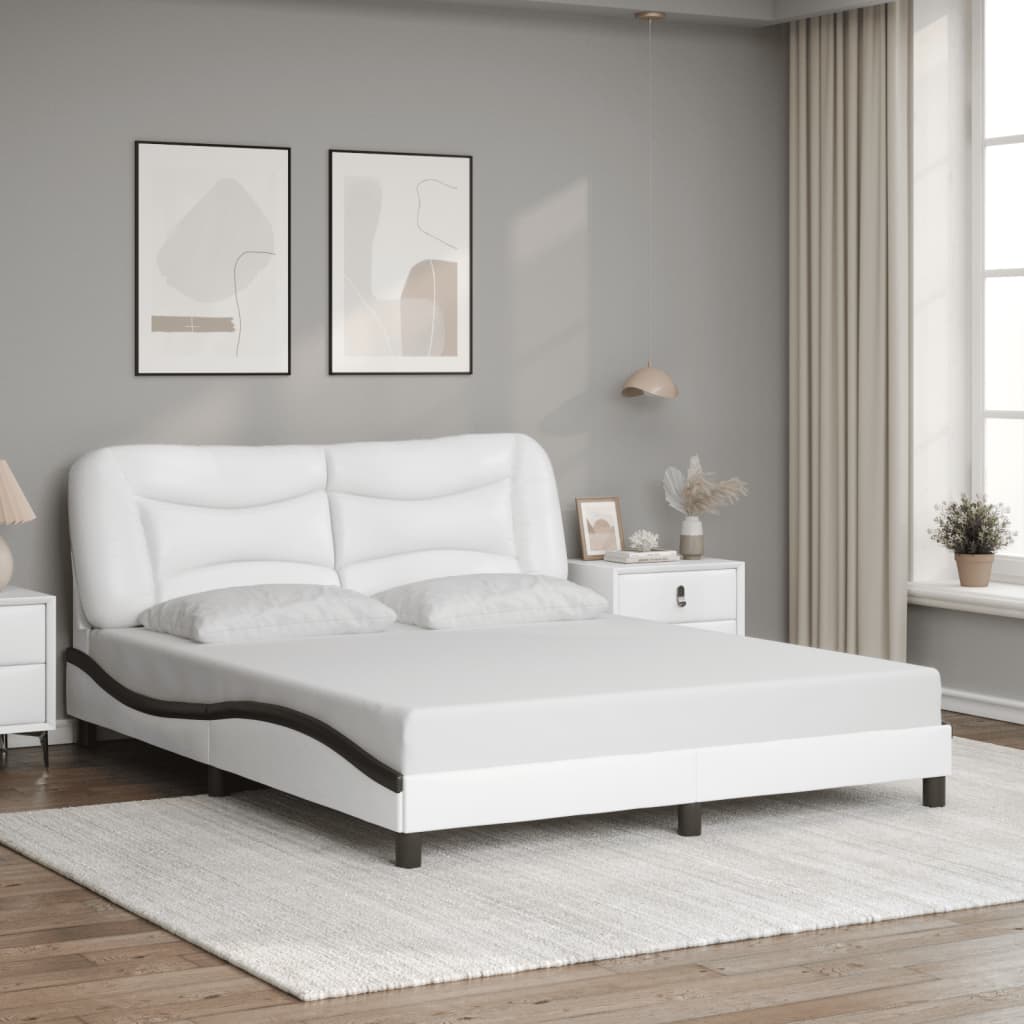 Bedframe zonder matras "Hvar" kunstleer zwart en wit 160x200 cm is nu te koop bij PeponiXL, paradijselijk wonen!